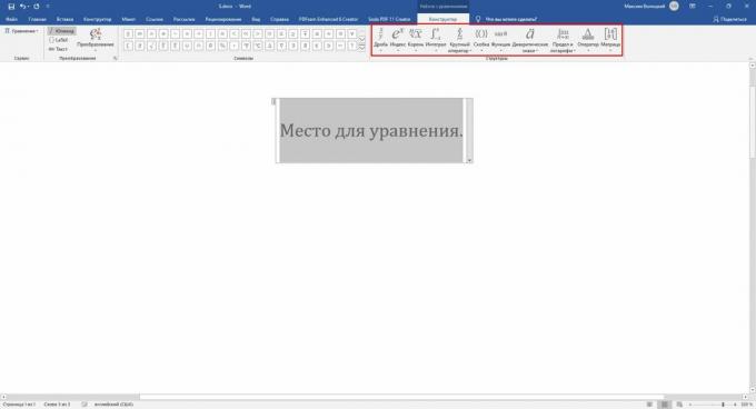 Cara membuat rumus di Word: gunakan alat pada menu Desain