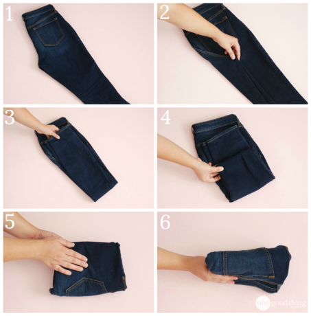 cara melipat pakaian: celana jeans