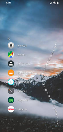 Launcher untuk Android Niagara Launcher: alfabet dapat ditampilkan pada gelombang yang tepat