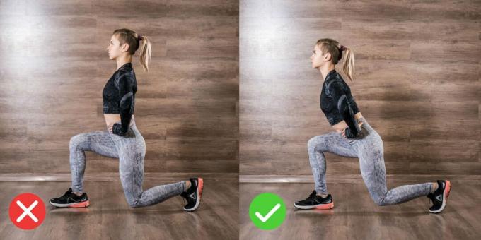 Cara melakukan lunge dengan benar: Miringkan tubuh Anda dengan punggung lurus.