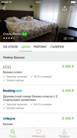 aplikasi gambaran Hotellook, bagaimana menemukan harga terbaik di kamar hotel