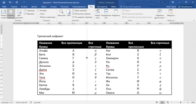 Mengkonfigurasi pengaturan meja di Word 2016 dengan penggaris 