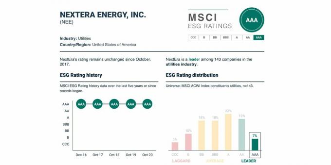 Peringkat ESG dan dinamikanya untuk NextEra Energy, $NEE, Mei 2021.