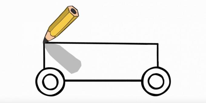 Cara menggambar mobil polisi: hubungkan roda di bagian atas dan bawah