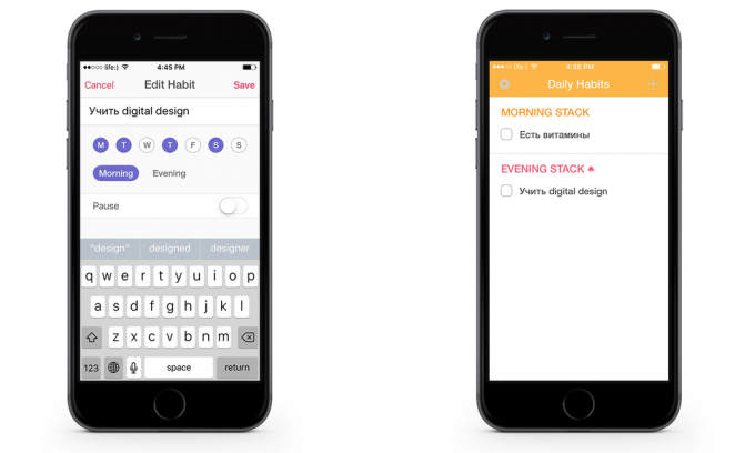 Dalam Habi untuk iOS hari kondisional dibagi menjadi pagi dan sore hari