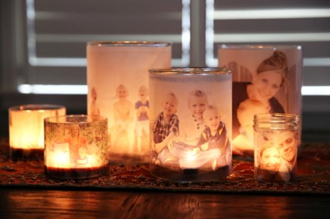 Cara membuat hadiah Tahun Baru dengan tangan mereka sendiri: Candlesticks dengan foto keluarga