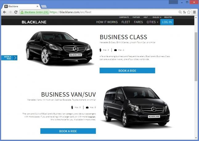 Blacklane menyediakan mesin kelas bisnis, van bisnis dan mobil premium