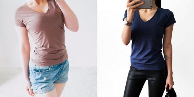 wanita dasar t-shirt dari toko-toko Eropa: Basic T-shirt dengan V-neck