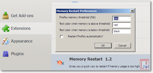 Memori Restart memonitor memori yang digunakan oleh browser