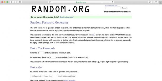 Random.org password generator