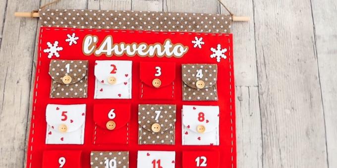 Cara membuat kalender Advent terbuat dari merasa atau kain