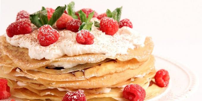 Cara memasak kue pancake dengan krim keju dan raspberry
