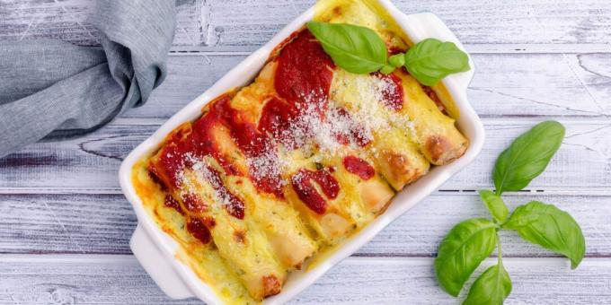 Cannelloni isi dengan ayam, bayam, dan keju