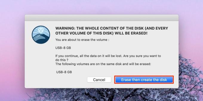 Cara membuat USB bootable flash drive dengan MacOS: klik Erase yang membuat disk