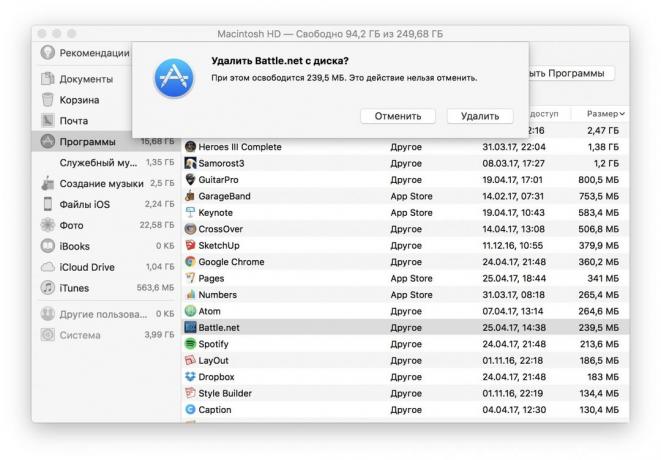 bagaimana ruang bebas pada Mac: penghapusan