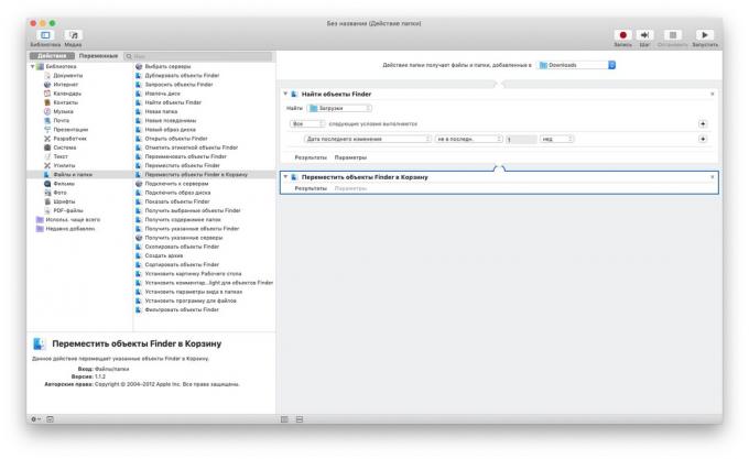 Automator di MacOS: membersihkan folder "Downloads"