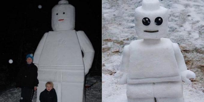 Salju membentuk dengan tangan mereka: Lego man