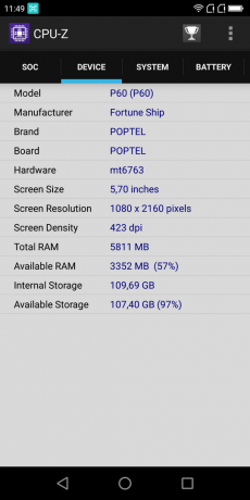 Ikhtisar Poptel P60: CPU-Z (Device)