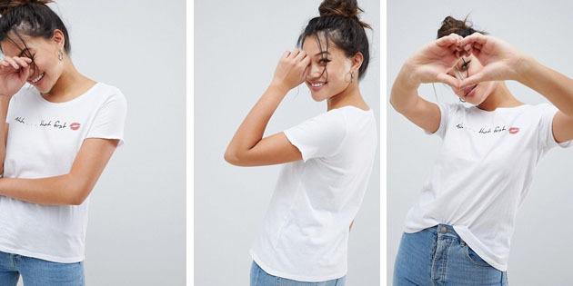 Wanita fashion t-shirt dari toko-toko Eropa: T-Shirt Hanya Pertama Ciuman gaya klasik