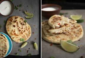 Kue naan India dengan isian dadih