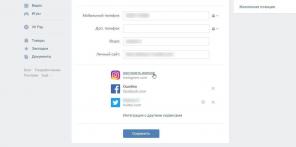 Cara mengikat Instagram ke Facebook, "VKontakte"