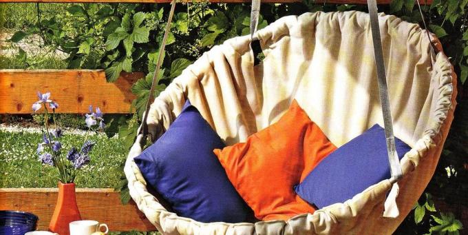 Hammock dengan tangannya sendiri: kursi tempat tidur gantung yang terbuat dari kain di simpai