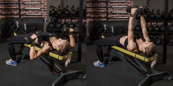 Latihan pada otot dada: Dumbbell bench press berbohong