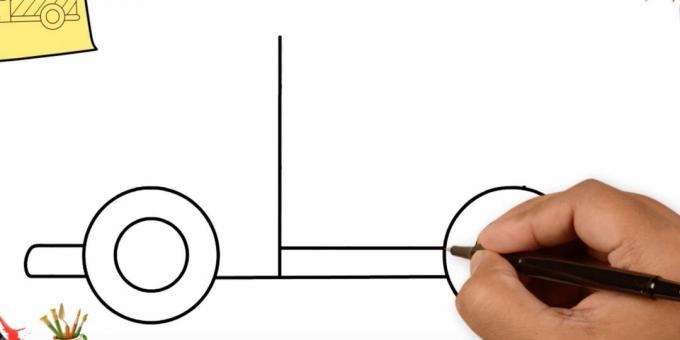 Cara menggambar truk: tambahkan dua garis lurus