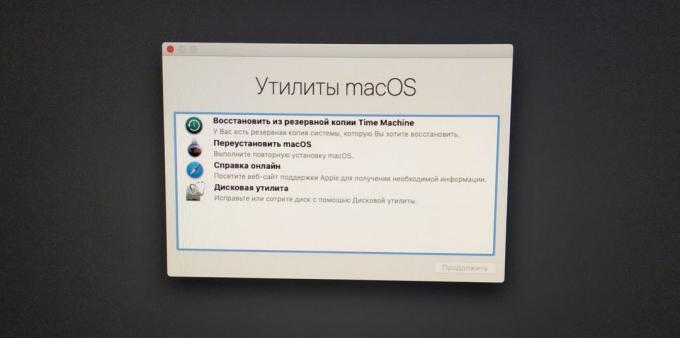 Bagaimana untuk mempercepat komputer Anda untuk MacOS: pilih "Atur ulang MacOS»