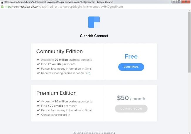 Clearbit Connect: akun gratis dan premium