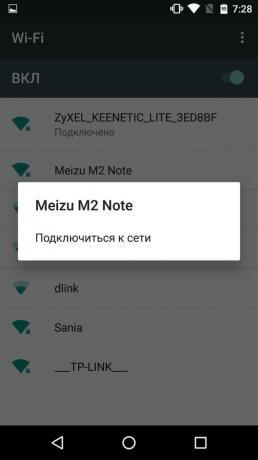 Bagaimana mendistribusikan internet dari telepon Anda ke Android: menghubungkan Nexus 5 untuk Meizu M2 Catatan Wi-Fi