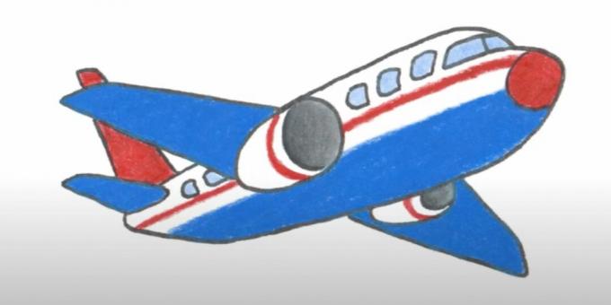 Cara menggambar pesawat: menggambar pesawat dengan pensil warna