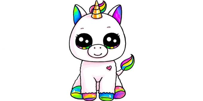 Cara menggambar duduk unicorn dalam gaya kartun