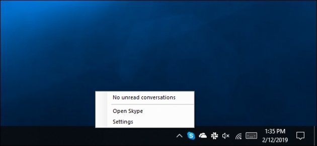program Skype UWP tidak meramalkan menu "Keluar skype»