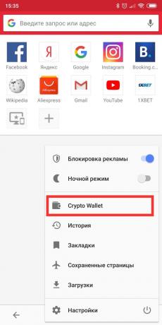 Opera mobile browser: dompet untuk cryptocurrency