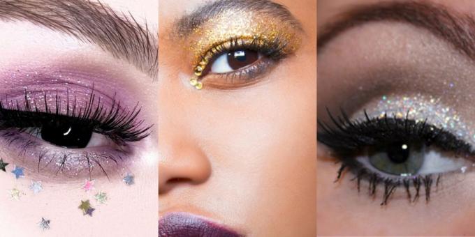 Tahun Baru make-up: efek bayangan flicker bintang