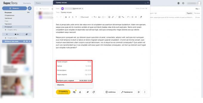 Cara membatalkan pengiriman surat di Yandex.Mail: pilih waktu yang lebih nyaman