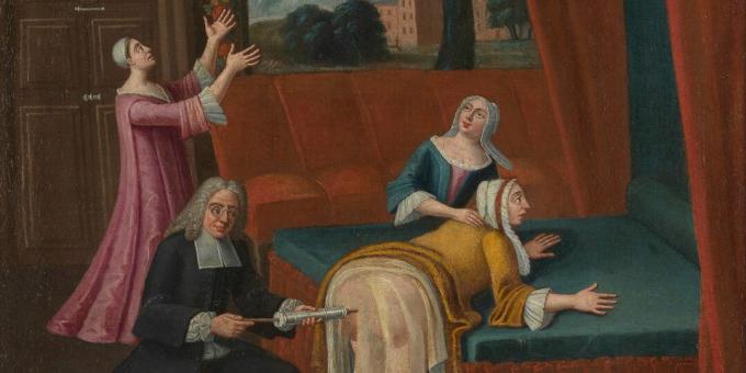 Pengobatan abad pertengahan: enema dalam lukisan Prancis dari tahun 1700 