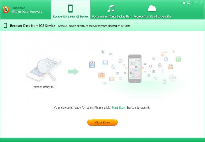 Tenorshare iPhone Data Recovery: Pindai start