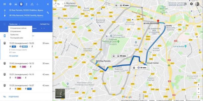Google Maps. Kedatangan waktu perkiraan