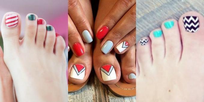 pedicure trendi 2018: garis-garis dan zigzag