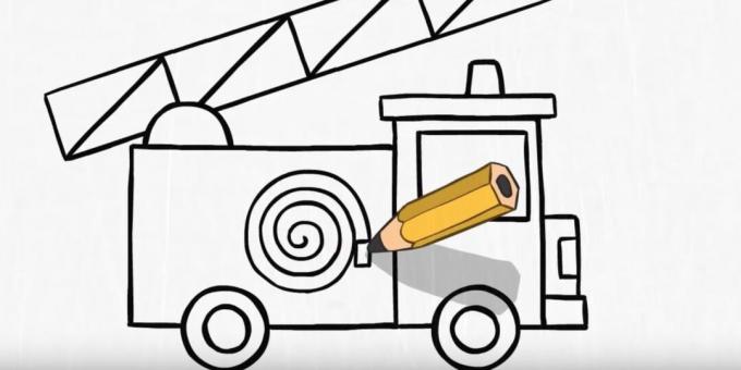 Cara menggambar truk pemadam kebakaran: tarik selang