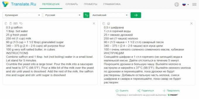 Translate.ru: resep