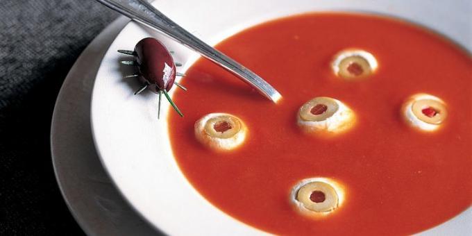 Hidangan untuk Halloween: Sup tomat dengan mata
