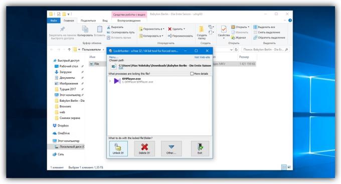 Bagaimana cara menghapus file pada Windows: LockHunter window