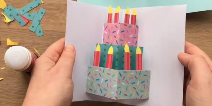 kartu ulang tahun dengan tangan Anda sendiri: cut dan paste lilin untuk kue