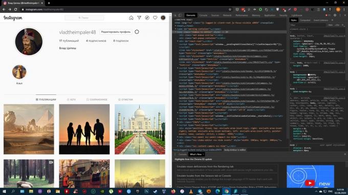 Cara menambahkan foto ke Instagram dari komputer: buka alat pengembang