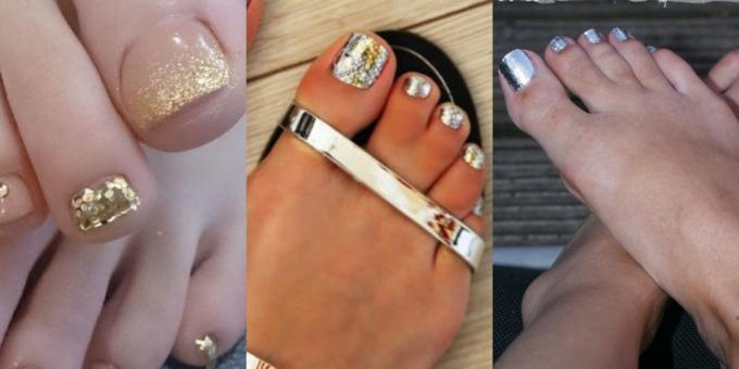 pedicure trendi 2018: Emas dan perak