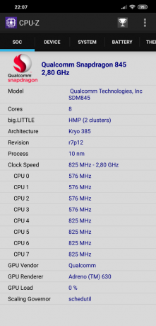 meninjau Xiaomi Pocophone F1: CPU-Z