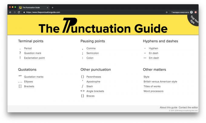 Thepunctuationguide.com untuk belajar sendiri dari tanda baca bahasa Inggris